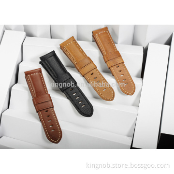 24mm stainless steel deployment style clasp watch strap leather band watch for panerai